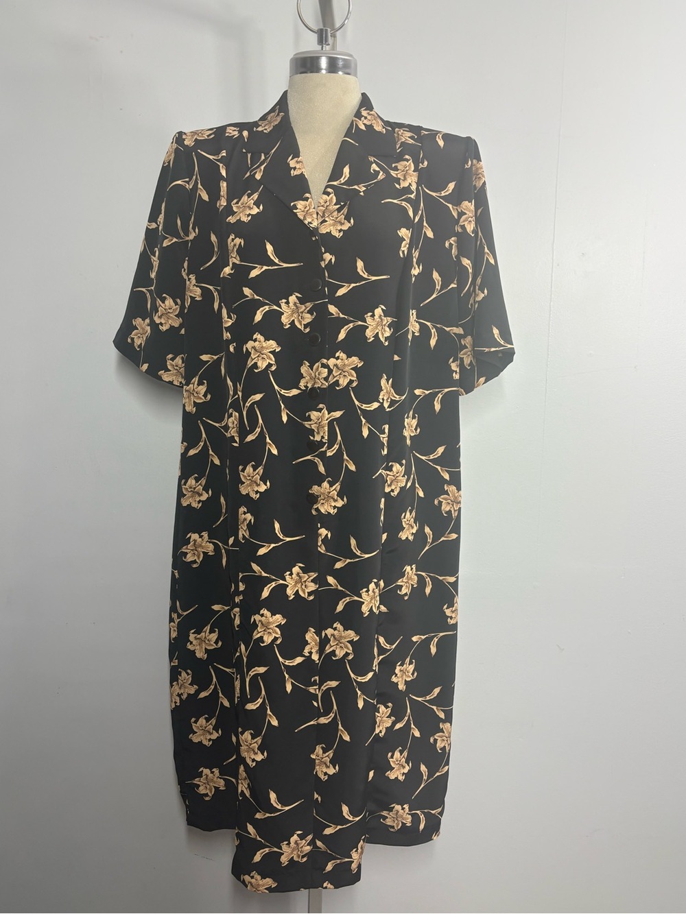 Black Floral Button-Front Dress